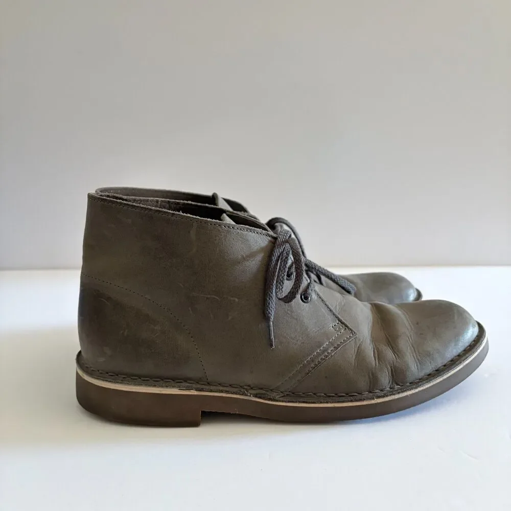 CLARKS Bushacre 2 Gray Leather Chukka Ankle Lace Up Boots Men's 9.5 US